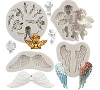 MYPRACS Set di 4 stampi in silicone a forma di ali d'angelo, per decorare torte, pasta di gomma, cupcake, caramelle, cioccolato, argilla polimerica