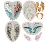 MYPRACS Set di 4 stampi in silicone a forma di ali d'angelo, per decorazione torte, cupcake, pasta di zucchero, cioccolato, caramelle, argilla polimerica