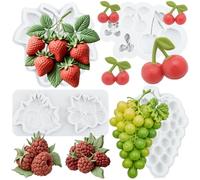MYPRACS Set di 4 stampi in silicone a forma di fragola, ciliegia, uva e | Stampi a forma di lampone, frutti di bosco, cioccolato, caramelle, decorazioni per torte nuziali, compleanni, cupcake
