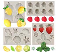 MYPRACS Set di 4 stampi in silicone a forma di fragola, per decorare torte, cupcake, pasta di gomma, pasta di gomma, caramelle, cioccolatini, cioccolatini