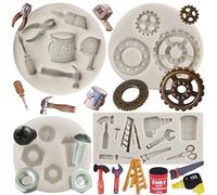 MYPRACS Set di 4 stampi in silicone a forma di ingranaggio per decorazioni per torte, pasta di gomma, cupcake, caramelle, cioccolato, argilla polimerica