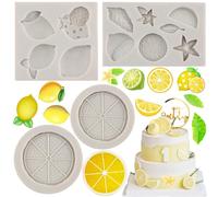 MYPRACS Set di 4 stampi in silicone a forma di limone, frutta estiva, caramelle, cioccolato, fette di limone, stampi in resina per decorare torte, cupcake, caramelle, cioccolato, pasta di gomma, pasta