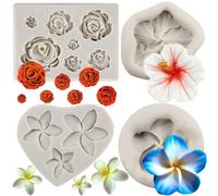 MYPRACS Set di 4 stampi in silicone a forma di rosa Plumeria, ibisco, decorazioni per torte, pasta di gomma, cupcake, caramelle, cioccolato, argilla polimerica, MY046CK