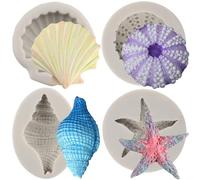 MYPRACS Set di 4 stampi in silicone conchiglie, fondente, decorazioni per torte, pasta di gomma, topper per cupcake, caramelle, cioccolato, argilla polimerica