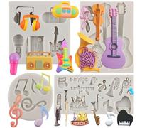 MYPRACS Set di 4 stampi in silicone per fondente con note musicali, decorazione per torte, cupcakes, argilla polimerica, caramello, cioccolato, gomma da masticare