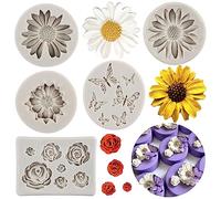 MYPRACS Set di 5 stampi in silicone a forma di margherita, crisantemo, rosa, fondente, farfalla, decorazione per torte, cupcake, caramelle, cioccolato, pasta di gomma, pasta polimerica