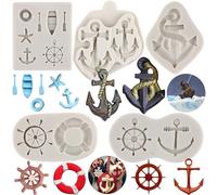 MYPRACS Set di 5 stampi in silicone a forma di timone a forma di ancora, a forma di gancio per barca a vela, salvagente, cioccolatini, decorazioni per torte, cupcake, caramelle, argilla polimerica