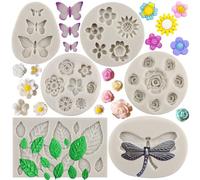 MYPRACS Set di 6 stampi in silicone a forma di fiore, a forma di rosa, margherita, libellula, farfalla, per decorare torte, pasta di gomma, cupcake, caramelle, cioccolato, argilla polimerica
