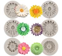 MYPRACS Set di 6 stampi in silicone a forma di fiore di crisantemo, margherita, fondente, girasole, fondente, per decorare torte, caramelle, cioccolato, pasta di gomma, pasta di gomma