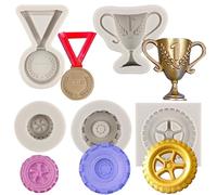 MYPRACS Set di stampi in silicone a forma di auto da corsa, pneumatici rotondi, ruota di camion, trofeo, medaglia, per decorazione torte, colore grigio
