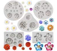 MYPRACS Stampi in silicone per petali di rosa, margherite, crisantemi, Frangipani, plumeria, fiori, in silicone, per cupcake, caramelle, argilla polimerica, cioccolato, set da 5