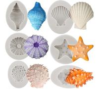 MYPRACS Stampo in silicone con conchiglie, stelle marine, fondente, riccio di mare, caramelle, per decorare torte, cupcake, cioccolato, zucchero, pasta di fiori, set da 6