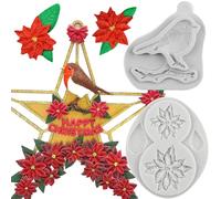 MYPRACS Stampo in silicone per fondente di Natale, forma per uccelli, fondente a forma di fiore per stella di Natale, forma per albero in silicone, per decorare lo zucchero, cupcake, topper in gomma