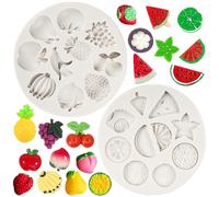 MYPRACS Stampo per fondente di frutta, anguria, limone, fragola, pesca, banana, uva da vino, ananas, mela, silicone per decorazione torte, topper cioccolato, caramelle, argilla polimerica, set da 2