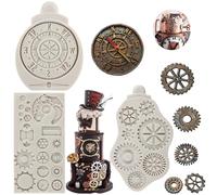 MYPRACS Steampunk Gear - Set di 3 stampi in silicone a forma di bussola, ingranaggi e denti, per decorazioni per torte a tema steampunk, cioccolato, caramelle, cupcake, argilla polimerica