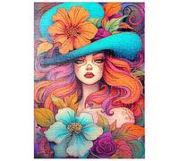 MyPuzzle Donna Con Corona Di Fiori E Cappello Color Ciano - Premium 200 Pezzi Puzzle - MyPuzzle Collezione speciale di Puzzle Galaxy