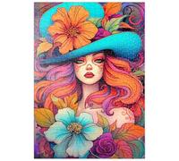 MyPuzzle Donna Con Corona Di Fiori E Cappello Color Ciano - Premium 500 Pezzi Puzzle - MyPuzzle Collezione speciale di Puzzle Galaxy