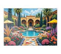 MyPuzzle Giardino A Corte Mediterraneo Con Piscina E Fiori Colorati - Premium 500 Pezzi Puzzle - MyPuzzle Collezione speciale di Puzzle Galaxy