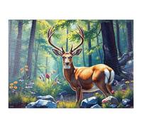 MyPuzzle Maestoso Cervo In Una Foresta Illuminata Dal Sole Con Fiori Di Campo - Premium 1000 Pezzi Puzzle - MyPuzzle Collezione speciale di Puzzle Galaxy