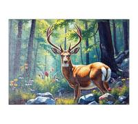 MyPuzzle Maestoso Cervo In Una Foresta Illuminata Dal Sole Con Fiori Di Campo - Premium 200 Pezzi Puzzle - MyPuzzle Collezione speciale di Puzzle Galaxy