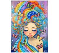 MyPuzzle Ragazza Sognante Con Capelli E Farfalle Arcobaleno - Premium 1000 Pezzi Puzzle - MyPuzzle Collezione speciale di Puzzle Galaxy