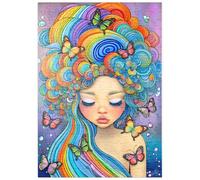 MyPuzzle Ragazza Sognante Con Capelli E Farfalle Arcobaleno - Premium 200 Pezzi Puzzle - MyPuzzle Collezione speciale di Puzzle Galaxy