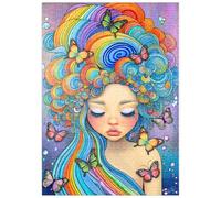 MyPuzzle Ragazza Sognante Con Capelli E Farfalle Arcobaleno - Premium 500 Pezzi Puzzle - MyPuzzle Collezione speciale di Puzzle Galaxy