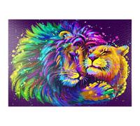 MyPuzzle Un Leone Artistico E Colorato Al Neon Abbraccia Una Leonessa In Stile Pop Art - Premium 1000 Pezzi Puzzle - MyPuzzle Collezione speciale di Puzzle Galaxy
