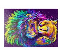 MyPuzzle Un Leone Artistico E Colorato Al Neon Abbraccia Una Leonessa In Stile Pop Art - Premium 500 Pezzi Puzzle - MyPuzzle Collezione speciale di Puzzle Galaxy