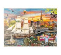 MyPuzzle Veliero E Mongolfiere: Il Ponte Di Parigi E La Torre Eiffel Nel Bagliore Della Sera - Premium 100 Pezzi Puzzle - MyPuzzle Collezione speciale di Puzzle Galaxy