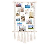 Myqqhbs Espositore fotografico da appendere con 30 mollette in legno, supporto da parete in macramé, cornice portafoto per decorazione bohemian