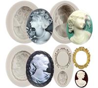 MYRACS Cameo - Set di 4 stampi per cornici in silicone, per decorare torte, cupcake, caramelle, cioccolato, pasta di fiori, 4 pezzi