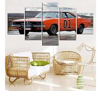 Myrdsio 5 Pezzi 1969 Dodge Charger General Lee Canvas Pittura Wall Car 1 Poster Pictures for Living Room Home Decor