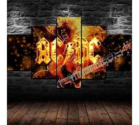 Myrdsio Quadri Soggiorno 5 Pezzi Stampe su Tela Dipinti Moderni Decorazione per L'Arte della Parete Domestica Quadri Grandi Dimensioni 150×80 Cm con Cornici Rockband Angus Young AC