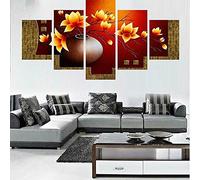 Myrdsio Quadri Soggiorno 5 Pezzi Stampe su Tela Dipinti Moderni Decorazione per L'Arte della Parete Domestica Quadri Grandi Dimensioni 150×80 Cm con Cornici Fiori Gialli E Rossi