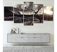 Myrdsio Quadri Soggiorno 5 Pezzi Stampe su Tela Dipinti Moderni Decorazione per L'Arte della Parete Domestica Quadri Grandi Dimensioni 150×80 Cm con Cornici Cervo Cervo Cervo Albero Fauna Selvatica