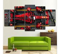 Myrdsio Stampe E Quadri su Tela 5 Pezzi Quadro Moderno, F1 Ferrari Charles Leclerc HD Decorazione Casa Soggiorno Astratto Tela Immagini - con Cornici,Pronto da Appendere