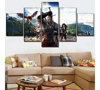 Myrdsio Stampe E Quadri su Tela 5 Pezzi Quadro Moderno, Gioco Witcher 3 Wild Hunt 150×80Cm HD Decorazione Casa Soggiorno Astratto Tela Immagini - con Cornici,Pronto da Appendere