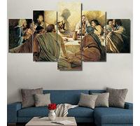 Myrdsio Stampe E Quadri su Tela 5 Pezzi Quadro Moderno, L'Ultima Cena di Gesù E degli Apostoli 150×80Cm HD Decorazione Casa Soggiorno Astratto Tela Immagini - con Cornici,Pronto da Appendere