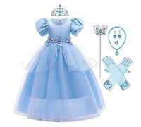 MYRISAM Cenerentola Costumi Bambina Principessa Cinderella Vestito Carnevale Festa Natale Cerimonia Compleanno Carnival Cosplay Partito Abito per Ragazze con Accessori 6-7