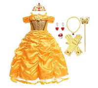 MYRISAM Costume da Principessa Belle per Ragazza Carnevale Costumi Halloween Cosplay Natale Festa Cerimonia Compleanno Partito Fantasia La Bella e La Bestia Abiti con Accessori 8-9