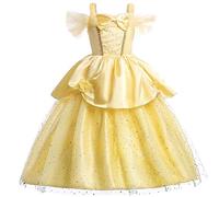 MYRISAM Costume da Principessa Belle per Ragazza Carnevale Costumi Halloween Cosplay Natale Festa Cerimonia Compleanno Partito Fantasia La Bella e La Bestia Abiti 6-7