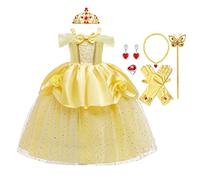 MYRISAM Costume da Principessa Belle per Ragazza Carnevale Costumi Halloween Cosplay Natale Festa Cerimonia Compleanno Partito Fantasia La Bella e La Bestia Abiti con Accessori 5-6