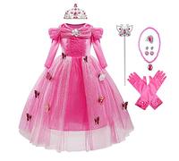 MYRISAM Ragazze Abito da Principessa Cenerentola Manica Lunga Costume di Carnevale Halloween Cosplay Feste in Maschera Natale Cerimonia Compleanno Partito Abito a Farfalla con Accessori 9-10