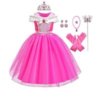 MYRISAM Ragazze Aurora Costume Vestito da Festa di Compleanno Bella Addormentata Principessa Carnevale Costumi Halloween Cosplay Natale Cerimonia Compleanno Abiti Partito con Accessori 5-6