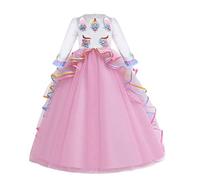 MYRISAM Ragazze Unicorno Principessa Abiti Manica Lunga Tulle Arcobaleno Compleanno Matrimoni Vestito Natale Halloween Carnevale Cosplay Cerimonia Festa Abito Rosa 8-9