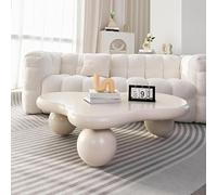 MYRTFK Tavolino moderno da caffè, grazioso tavolino bianco crema dalla forma irregolare con 3 gambe a sfera, piccolo tavolino da salotto per camera da letto o ufficio domestico(White,100cm)