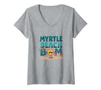 Myrtle Beach Bum Vacation Sun Fun Beach Amante Regalo Maglietta con Collo a V, Donna, Grigio Melange, XL