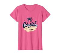 Myrtle Beach Costiera Vivente Palm Tree Beach Vacanza Maglietta, Donna, Rosa mélange, XL