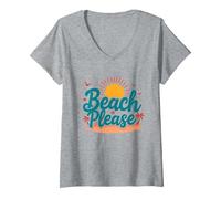 Myrtle Beach Please Vacation Summer Fun Arte costiera Maglietta con Collo a V, Donna, Grigio Melange, XL